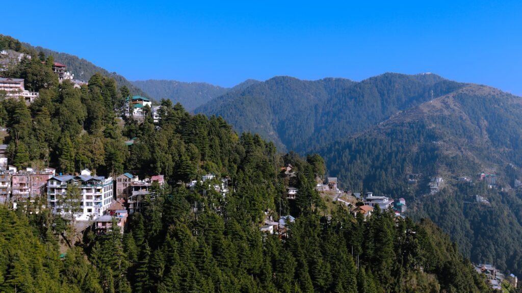 Town nestled on mountainside, Dalhousie, Himachal Pradesh