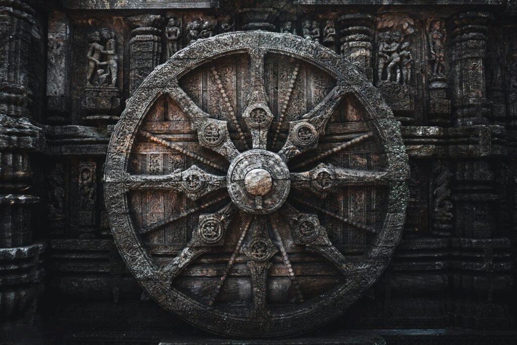 Stone chariot wheel carving, Konark Sun Temple, Odisha
