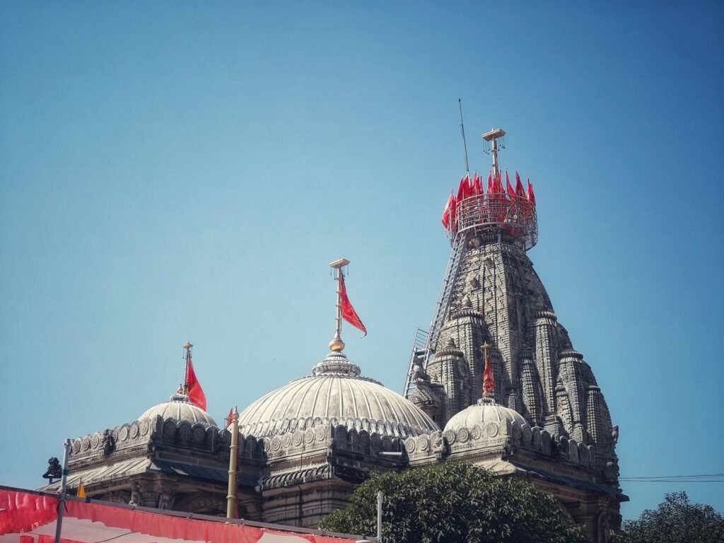 Dwarkadhish Temple under clear blue sky, Dwarka, Gujarat
