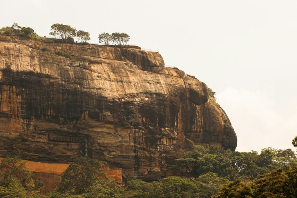 Sigiriya Rock Fortress rock formation with trees, Sri Lanka