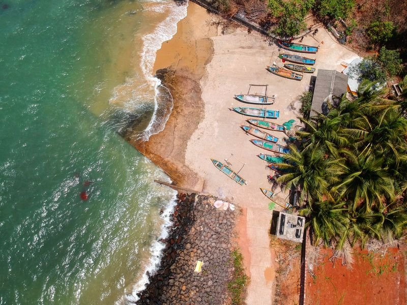 Aerial view of boats on Malvan beach