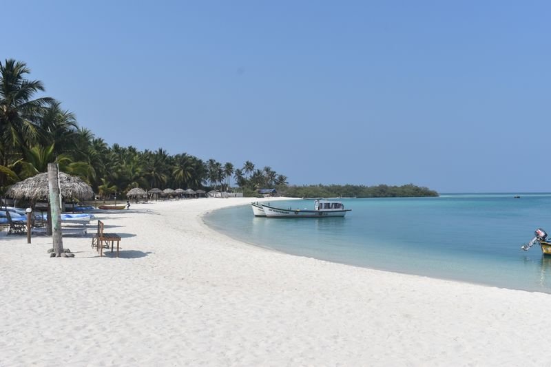 White sand beach and lagoon in Lakshadweep